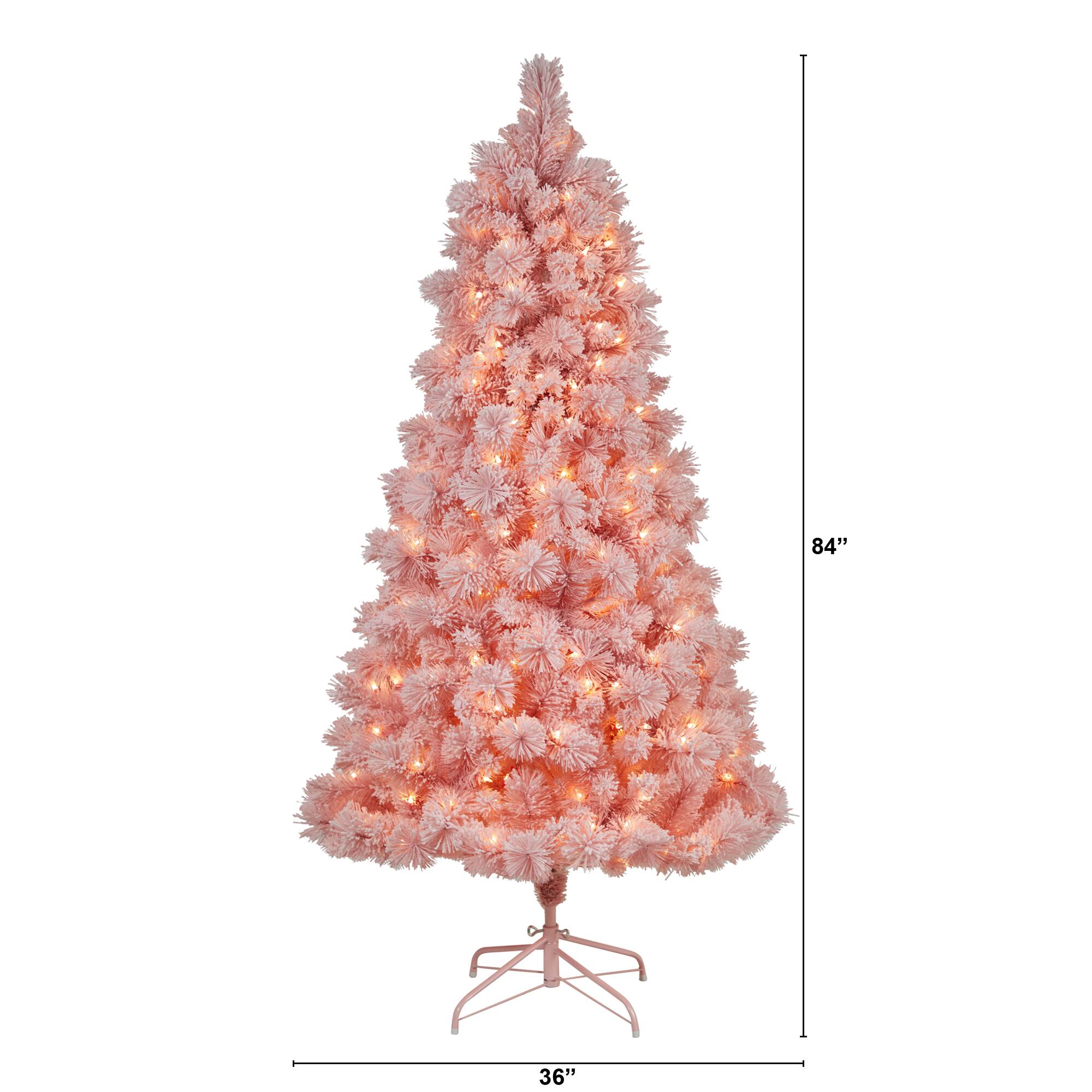 7ft. Pre-Lit Holiday Pink Cashmere Artificial Christmas Tree, White LED Lights